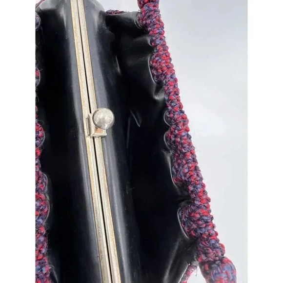 Vintage 50's Wool Red/Blue Tweed Handbag Double Handle Snap Clasp 8" X 12" x 4" - Picture 9 of 13